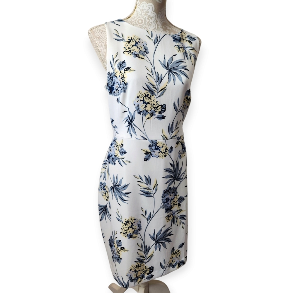 Ann Taylor Factory Yellow/Blue Gray Foral Dress Size 14P
